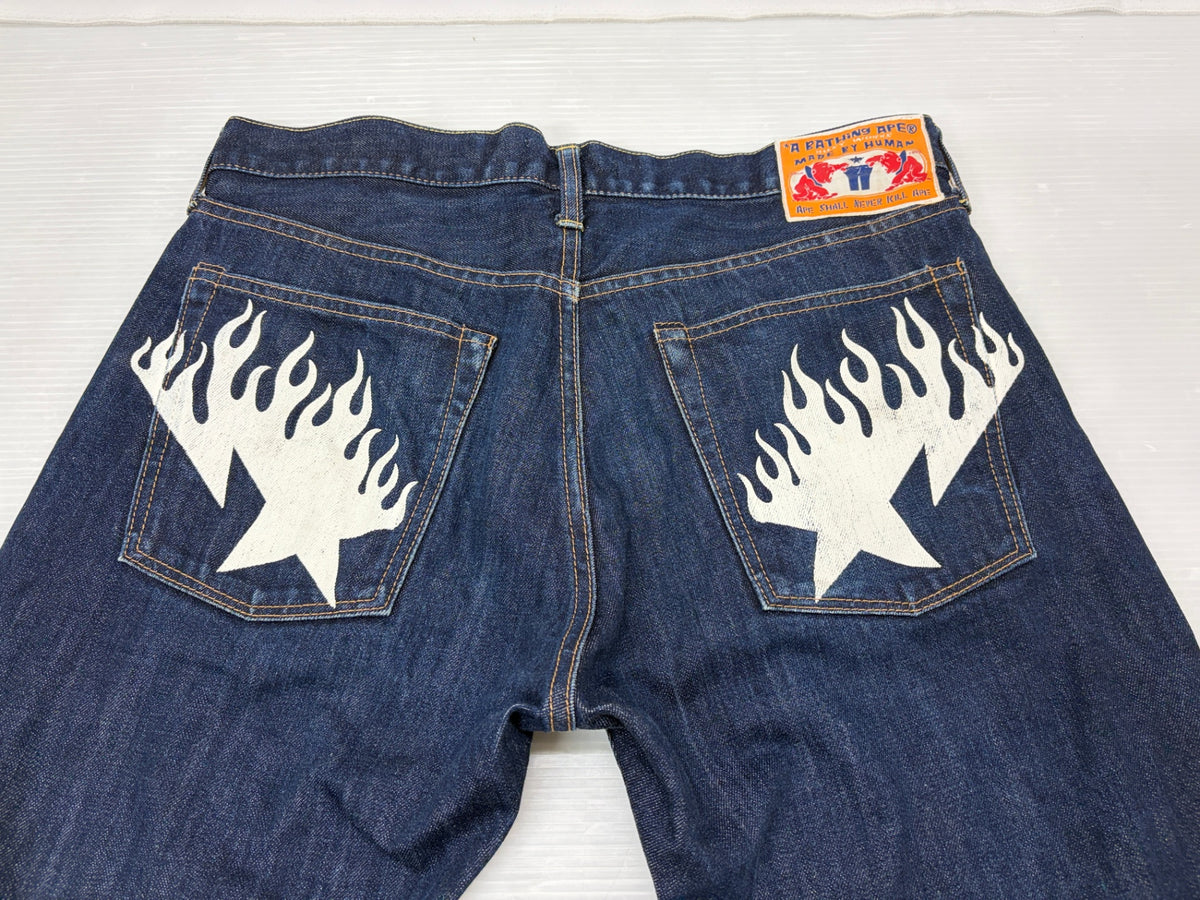 A BATHING APE エイプ デニム パンツ Mサイズ Fire BAPESTA