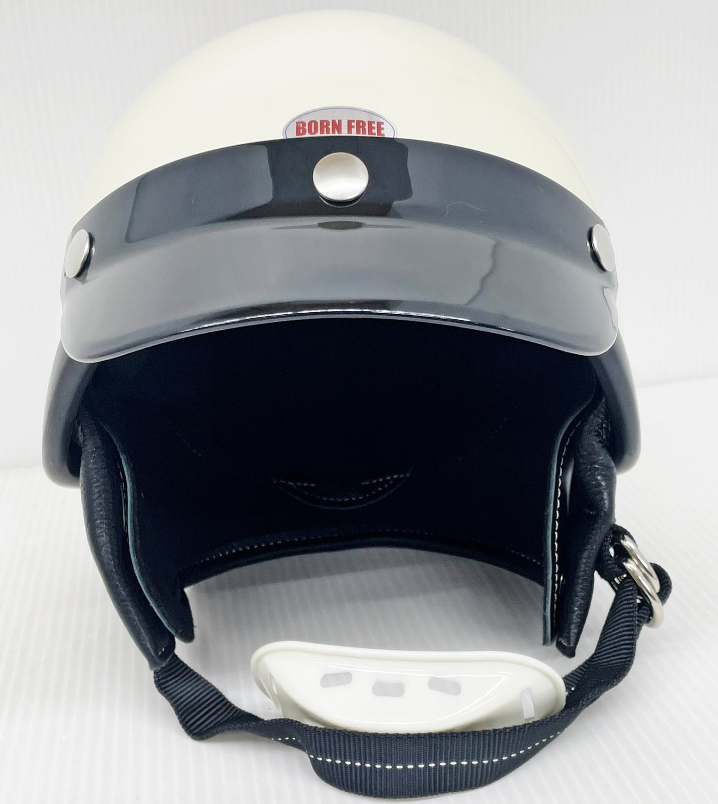 BORN FREE SHORTY ヘルメット アイボリーホワイト サイズM/L バイザー イヤーカバー 白黒チンカップ 収納袋付