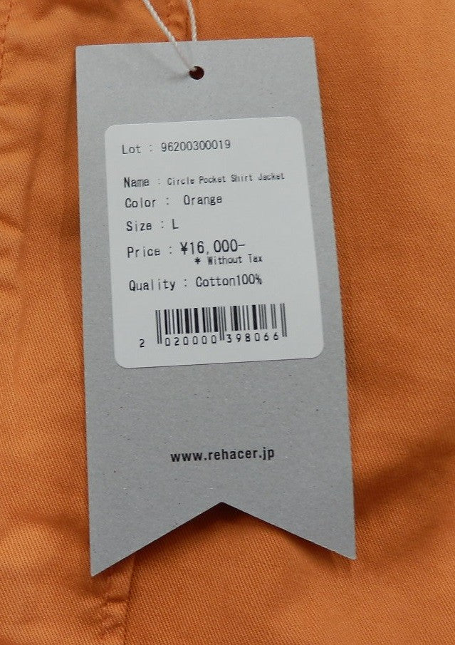 タグ付！rehacer サークルポケットシャツジャケット オレンジ size:L囗T巛
